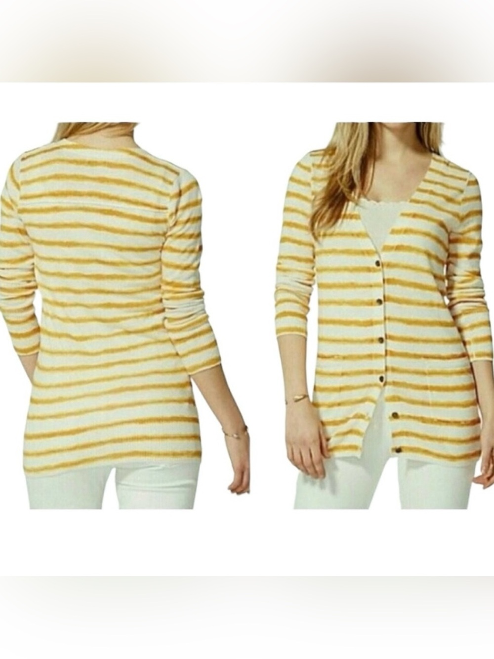 LUCKY BRAND Gold Stripe Knit Cardigan Sweater Size S